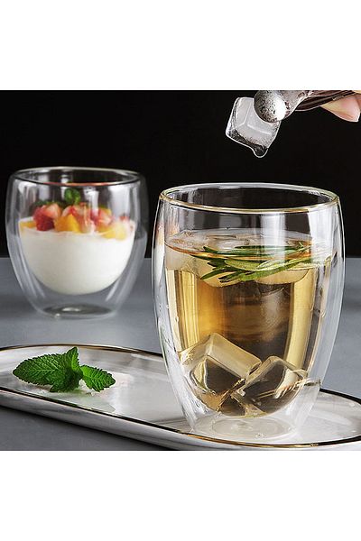 RAHEL Double-walled, heat-resistant glass cup with a modern design, capacity 350 ml