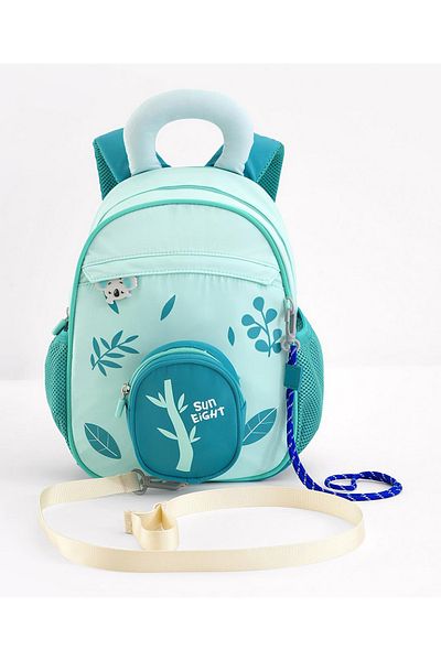 Bonfino Bonfino Leaves Themed School Bag, Padded Shoulder Straps, Attached Coin Purse, Green - 12 Inches