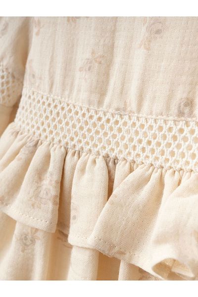 Cherrys Bebek Girl's Floral Patterned Long Sleeve Muslin Dress