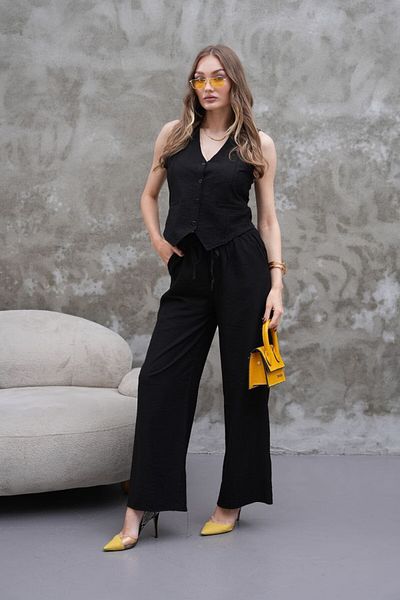 esmacamoda Women's Vest Suit Mink Modal Fabric Black Color