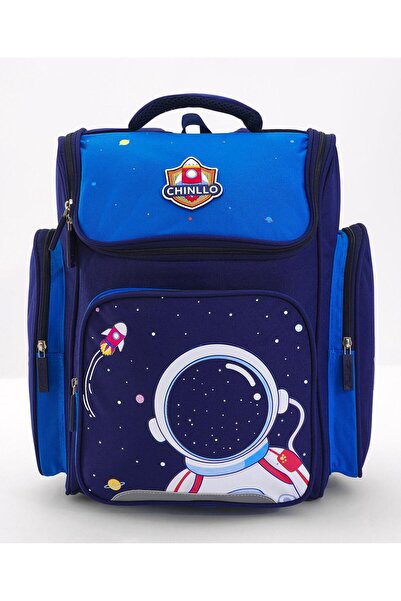 Bonfino حقيبة مدرسية بونفينو بتصميم رائد فضاء، أحزمة مبطنة، حزام صدر، أزرق - ...