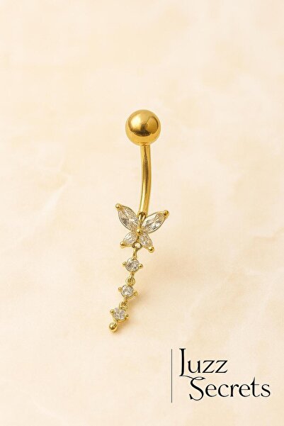 LUZZ SECRET'S Altın Kaplama Kelebek Zirkon Milkon Taşlı Sallantılı Göbek Pier...