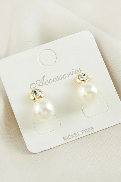 AC BOX Round Pearl Jewelled Earrings