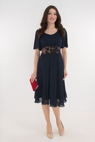 Vanessa Line RO Navy blue wrap dress with brocade cord and gold inserts