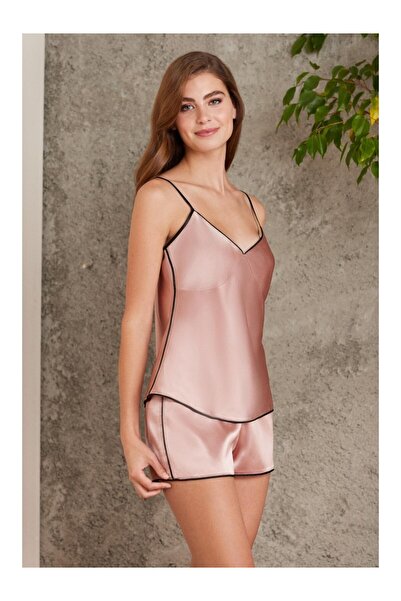 pierre Silk Satin 4-Piece Bridal Dowry Set Nightgown & Dressing Gown Bustier Shorts Set 7200 Brandy Color