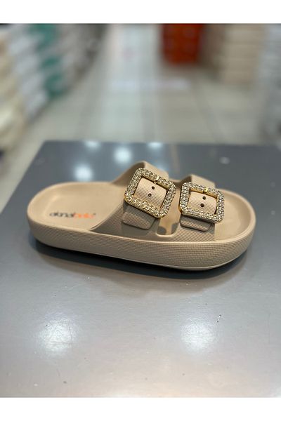 Akınal Bella Stone Detailed Double Buckle Women's Daily Slippers