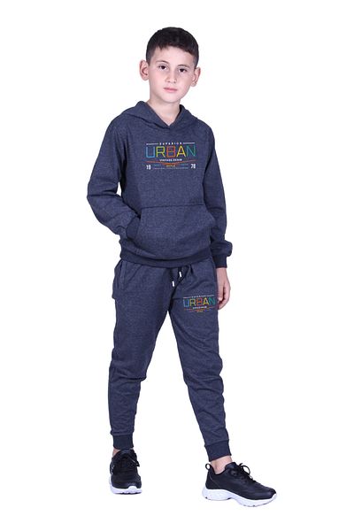 FYK KİDS Boy's Track Suit with Hooded Kangaroo Pocket Urban Text Printed