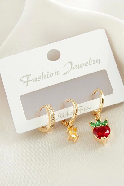 AC BOX 3 Pieces Heart Zircon Stone Earrings