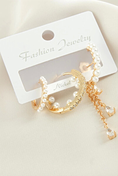 Eco Lounge 3 Pieces Pearl Zircon Stone Earrings