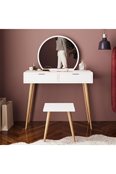 Bimossa V1050 Lucy Tabureli Makyaj Masası – Beyaz | Aynalı, Takı Düzenleyicil...
