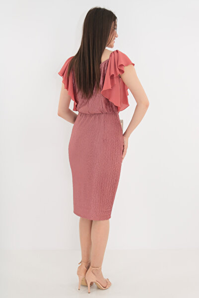 Vanessa Line RO Κομψό ροζ κρεπ μεταξωτό φόρεμα