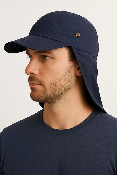 CosmoOutlet Navy Blue Legionnaire Hat for Land with Uv Protection Summer Ensele and Long Visor