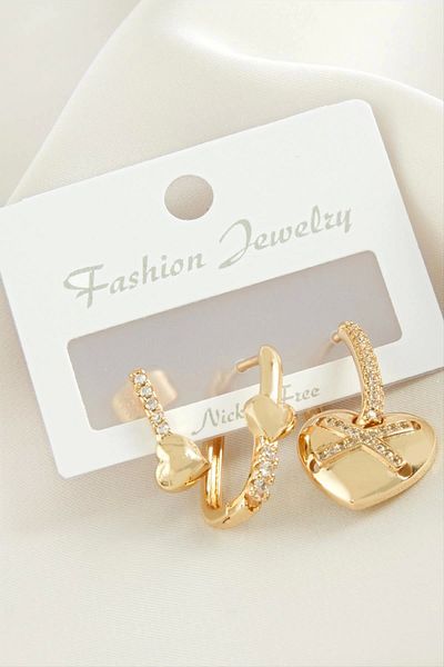 AC BOX 3 Pieces Heart Zircon Stone Earrings