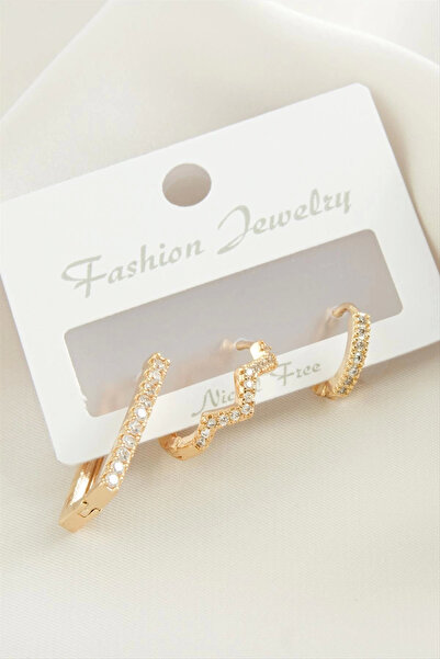 soonaksesuar 3 Pieces Zigzag Zircon Stone Earrings