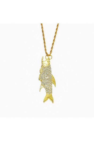 Tessero Rope Hip Hop Pendant Necklace with Fish Shape, Gold-Plated Stainless Steel, Tessero