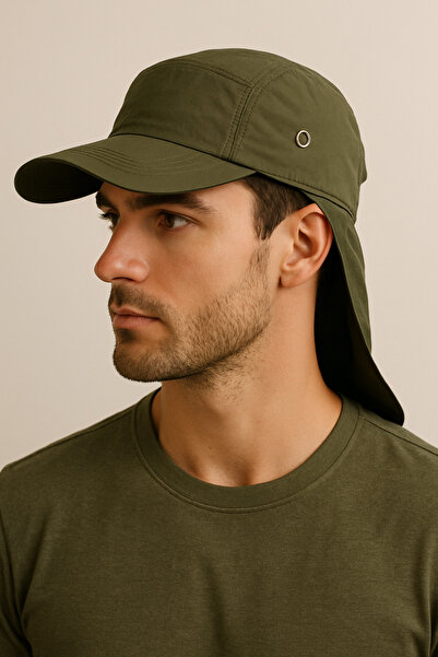 CosmoOutlet Khaki Legionnaire Hat for Land with Uv Protection Summer Enseble and Long Visor