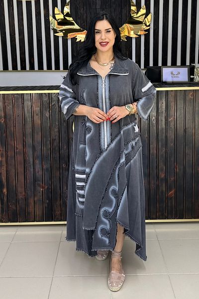 GÖKSEL Thin Jeans Dress with Zipper Stone Large Size