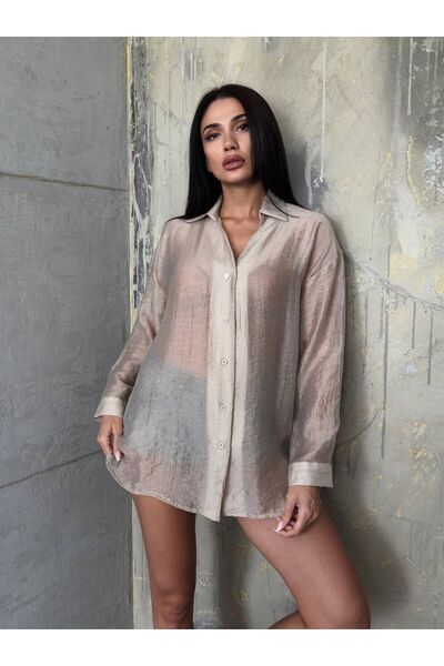 MODA BEDENLİ KAHVERENGİ TÜL GÖMLEK