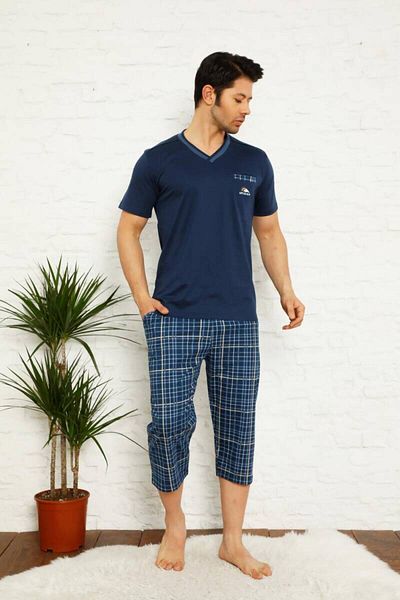 ALİMER Ανδρικές πιτζάμες Indigo Plaid Bermuda 1167B