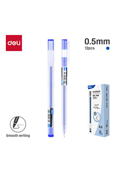 Deli قلم جل EG67-BL برأس إبرة 0.5 مم حبر أزرق 12 قطعة - مثالي للكتابة السلسة ...