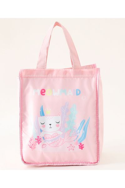 Fab N Funky Meowmaid Themed Lunchbag, Lightweight, Spacious, Travel-Friendly, 4 Years+, 23 x 14 x 28 cm - Pink