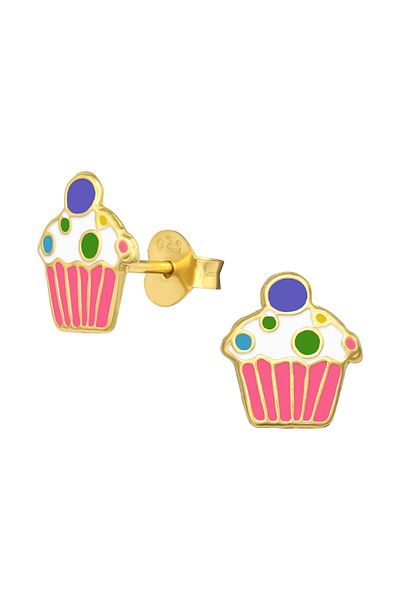 Sophia Collection Children's earrings 925 silver 24K gold plated muffin pattern