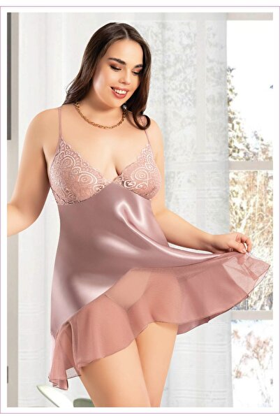 Viselya cu bretele subțiri Cămașă de noapte din satin de nurcă, mărime mare