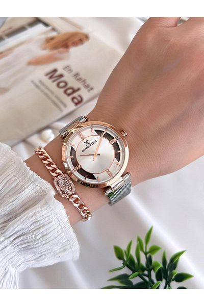 Daniel Klein Steel Cord 3 Atm Water Resistant Special Design Women Wrist Watch+Bracelet Vs.Blkt.0444