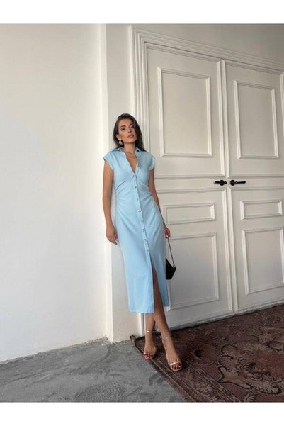 conconmoda Aversa Düğme Detaylı Midi Elbise