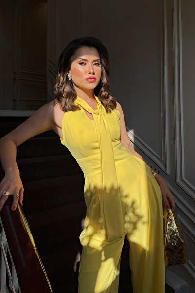 ROUPAS Sarı Rahat Kesim Bağlama Detaylı Tulum