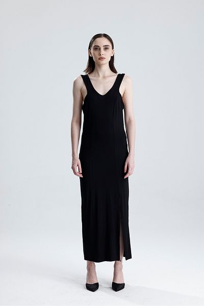 Sense Καθημερινό φόρεμα με χοντρό λουράκι Lycra Viscose |   ELB36255 Μαύρο