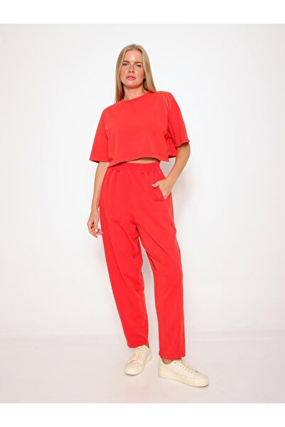 Coral Tişörtlü Eşofman Takımı Nar Çiçeği