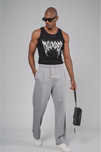 Butik Comfortable Fit Pants with Elastic Waist and Front Slit