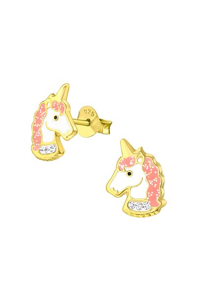 Sophia Collection Children's earrings 925 silver 24K gold plated pink Unicorn model