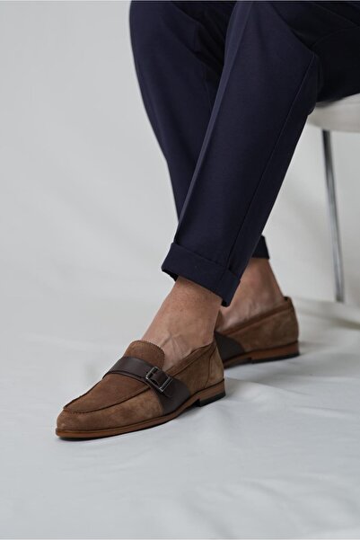 TETRİ Chester Model Hakiki Deri El Yapımı Erkek Kahverengi Süet Loafer Ayakkabı