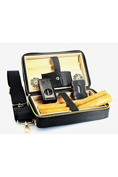 PremiumQuality Deri Seyahat Humidor Siyah QLP-6