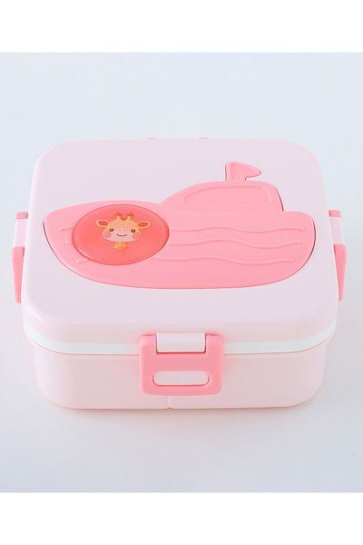 Fab N Funky Giraffe Themed Lunchbox, Compact, Lightweight, Fun Design, 3 Years+, 17.2 x 17.2 x 7.3 cm - Pink