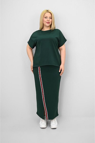 Koza Butik Women's Plus Size Short Sleeve Stripe Skirt Suit 8204-25