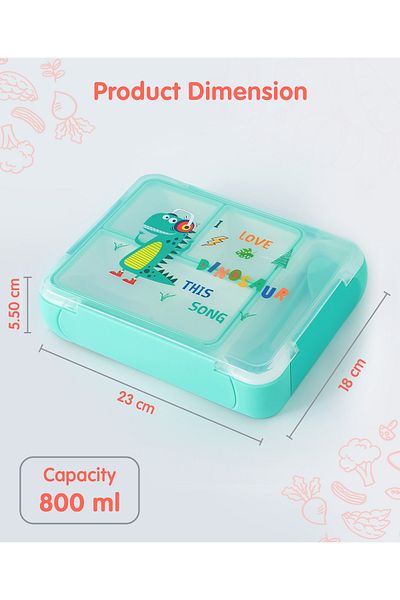 Fab N Funky صندوق غداء بينتو مطبوع عليه ديناصور، خالٍ من مادة BPA، مقاوم للتسرب، آمن للاستخدام في الفريزر، مناسب للأطفال من عمر 3 سنوات فما فوق، أخضر - 3 قطع