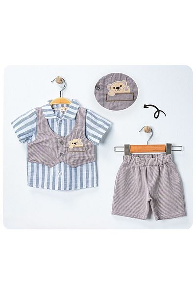ruhaay Baby Boy Kids Cotton Shirt Front Vest Shorts Set (Buy One Size Bigger)