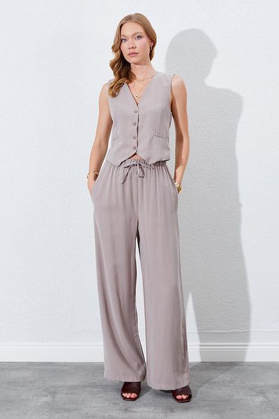 TENA Women's Mink Wide Leg Elastic Waist Trousers