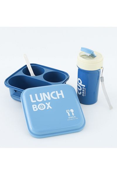 Fab N Funky Kids Lunchbox Set with Bottle, Spacious, Lightweight, Easy to Carry, 3 Years+, Blue - 3 Pieces