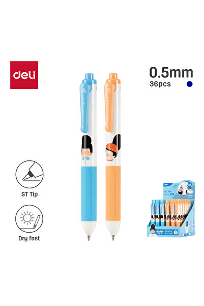 Deli قلم جل EG306T-BL ST 0.5 مم حبر أزرق برتقالي/أزرق 36 قلمًا - مثالي للكتاب...