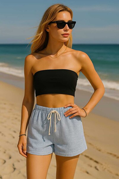 MYMİSİY PANTALONI SCURT DE VARĂ CU VIZUALIZARE DE LINEN