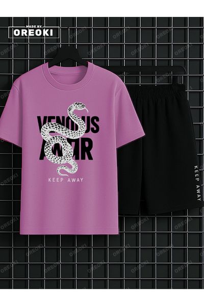 EFFRENATU Stand Back Printed Cotton Men's Pink T-Shirt-Black Shorts Set