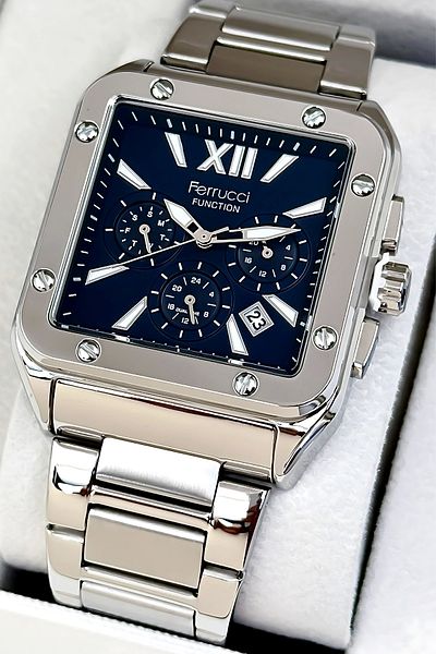 Ferrucci Function Men's Wristwatch Steel Case & Steel Cord Silver-Blue Zmfer188