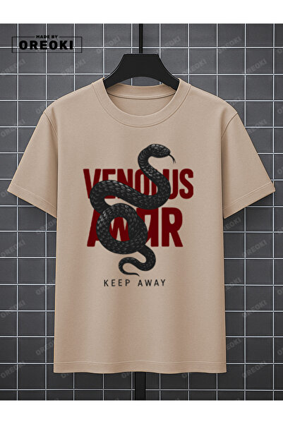 EFFRENATU Copy - Stay Away Printed Cotton Men's Beige T-Shirt-Black Shorts Set