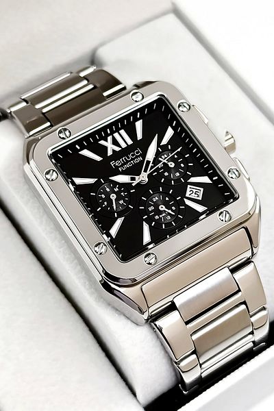 Ferrucci Function Men's Wrist Watch, Steel Band 3Atm Water Resistant Silver-Black Sdfer168