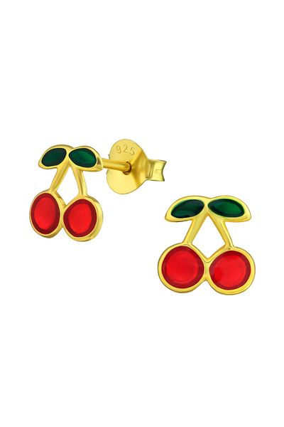 Sophia Collection Children's earrings 925 silver plated with 24k gold, Cherry model