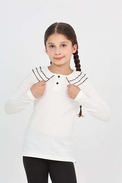 Toontoy Girl's School Collar Laced T-Shirt